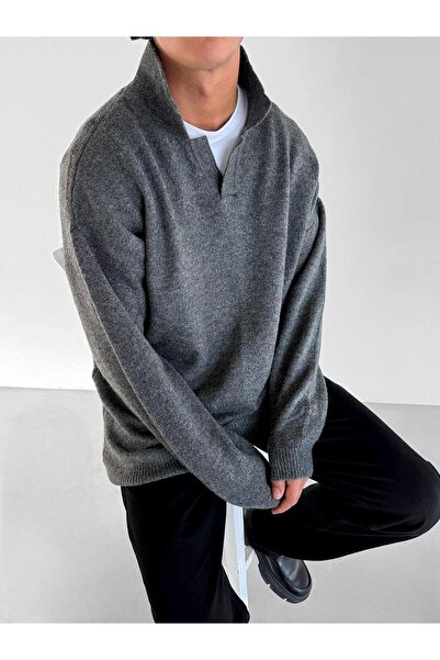 ablukaonline Αντρικό πουλόβερ Polo Neck Soft Oversize Anthracite