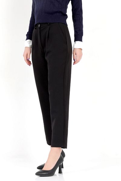 GİYSA Women's Black Elastic Waist Collet Detailed Carrot Cut Fabric Trousers - 241104