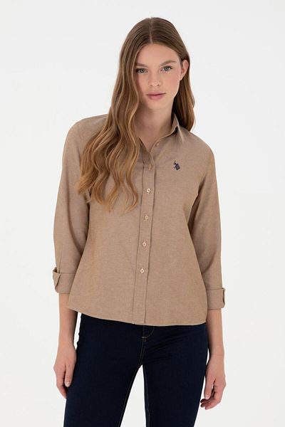 U.S. Polo Assn. Γυναικείο πουκάμισο Camel μακρυμάνικο Basic
