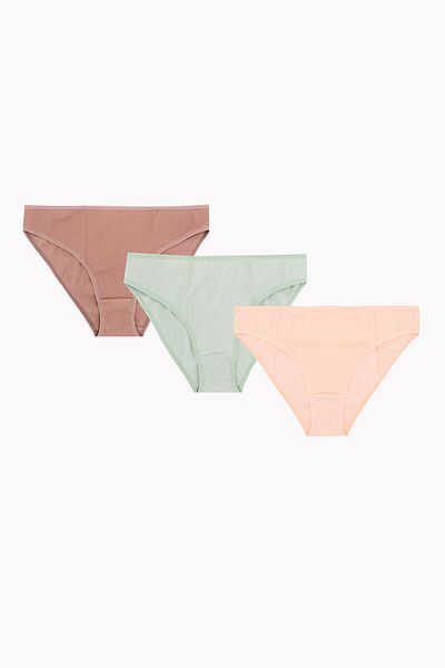 NBB Laser Cut 3-Piece Salmon Brown Khaki Basic Panties Set