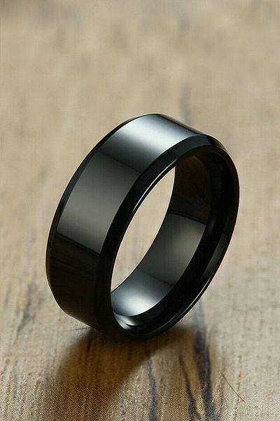 Chavin Shiny Black Men's Steel Ring Cd74Sy