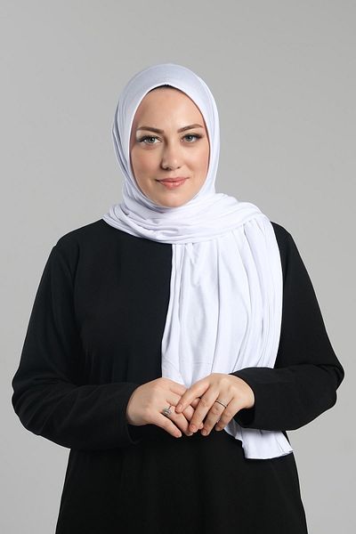 HÜRREM BONE White Practical Ready-Made Snap Shawl Viscose Front Sponge Combed Shawl 2202_42