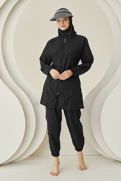 NBB Black Hijab Swimsuit - Plain Pattern