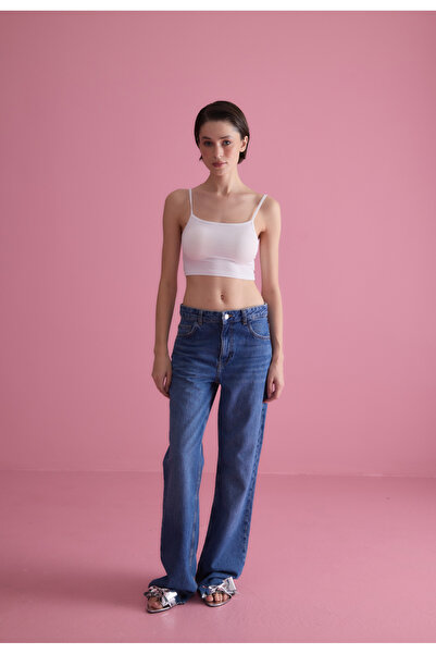 TUBİA Women's Strappy Ecru Bustier Blouse