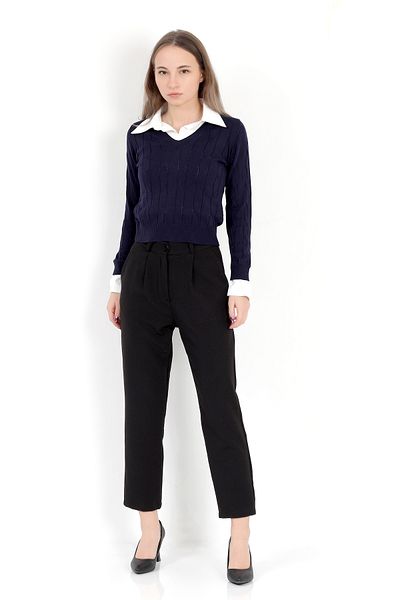 GİYSA Women's Black Elastic Waist Collet Detailed Carrot Cut Fabric Trousers - 241104
