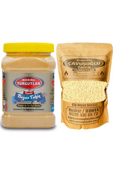 Bozkırlı Çavuşoğlu White Tahini with Bran 930g Special Production Turkey De Tek + White Unroasted Raw Sesame 1000g