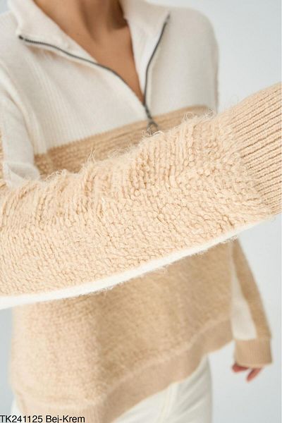 My Blog Bej - Pulover tricotat cu fermoar crem - 241125