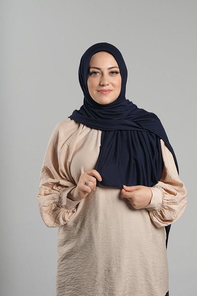 HÜRREM BONE Navy Blue Practical Ready-made Σάλι Βισκόζης Χτενισμένο Βαμβακερό Σάλι με Σφουγγάρι στο μπροστινό μέρος 2202_02