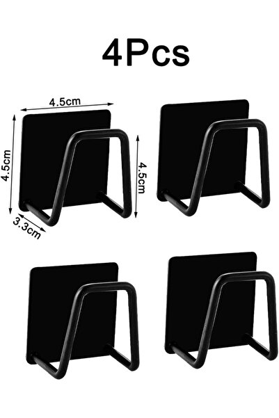 MAİN SHOP 4 Adet Siyah Yapışkanlı Paslanmaz Çelik Bulaşık Sünger Tutucu Bulaşık Süngeri Tutacağı M-sng1