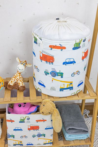 Rope Home Coș de jucărie din plasă cu model pentru mașină și set de cutii organizatoare fără capac
