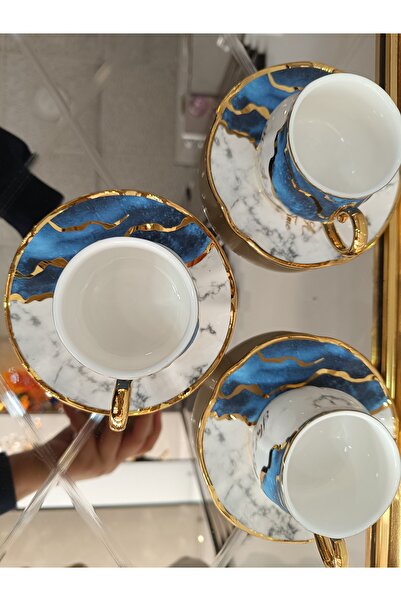 DEKOR ZÜCCACİYE HOME Kosova 6 kişilik tombul çiçek tabaklı kahve fincanı