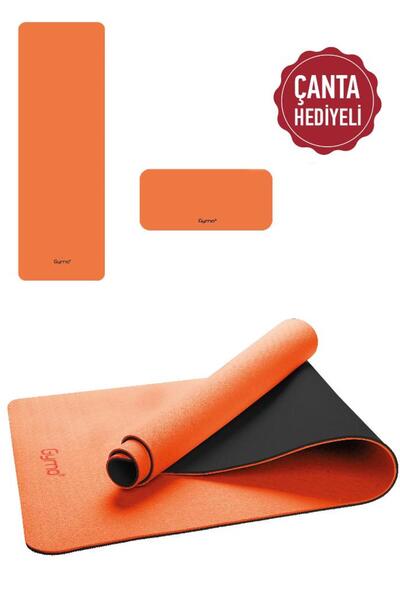 Gymo Ekolojik 6mm Tpe Yoga Matı Pilates Minderi Diz Dirsek Koruyucu Matlı Set Turuncu