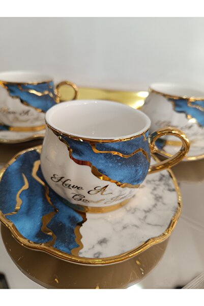 DEKOR ZÜCCACİYE HOME Kosova 6 kişilik tombul çiçek tabaklı kahve fincanı