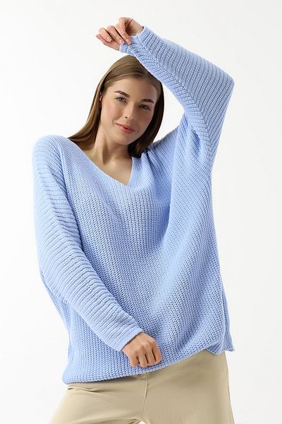 Devinka Pulover de damă, albastru, oversize, casual, cu decolteu în V