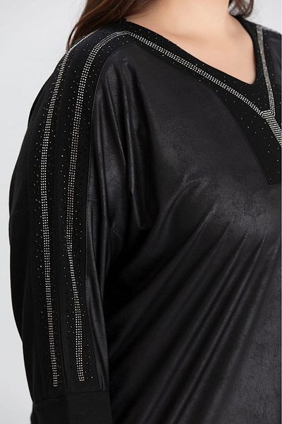 RMG Plus Size Stone Detail Knitted Blouse Black