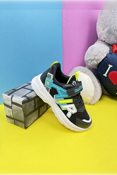 Allyup Pantofi negri unisex pentru copii - pantofi sport cu șireturi elastice, velcro și respirabili 080