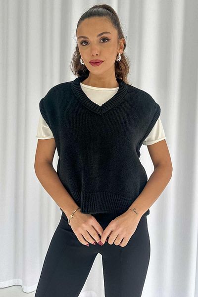 Mine Tan Butik V-Neck Plain Sweater - Black