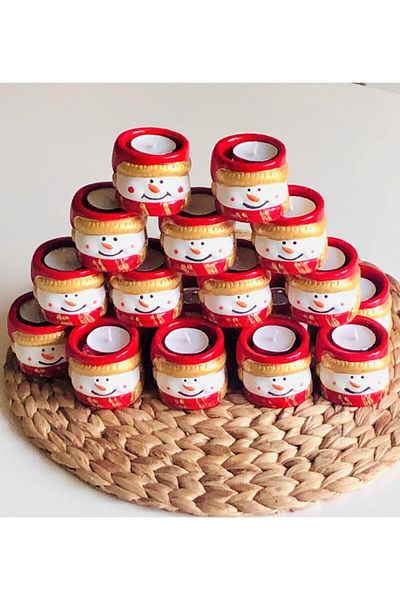 Den Tasarım Hediyelik New Year's Special Snowman Gift Candle Holder and Candle (1 Pc).