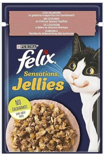 FELIX FELİX Pouch Sensations Jellies Somon Ve Karidesli Yaş Kedi Maması 85 Gr...