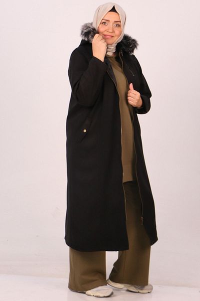 Eslina 33078 Παλτό με φερμουάρ Plus Size-Μαύρο