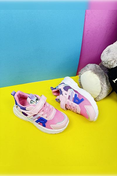 Allyup Pantofi roz unisex pentru copii - cu șireturi din cauciuc, velcro și respirabil 080
