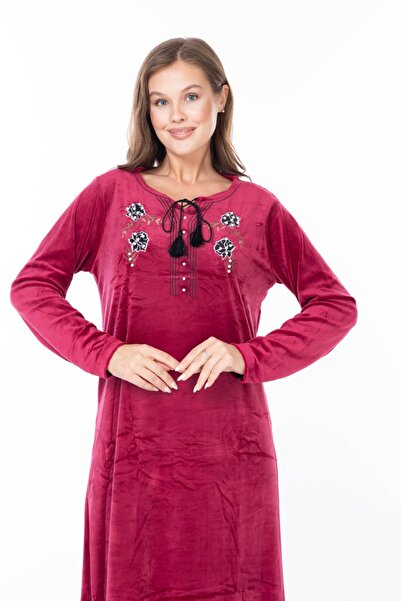 mervemoda Women's Long Sleeve Velvet Dress