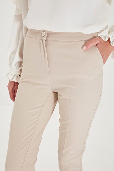 Zühre Dar Paça Kumaş Pantolon Bej P-0024