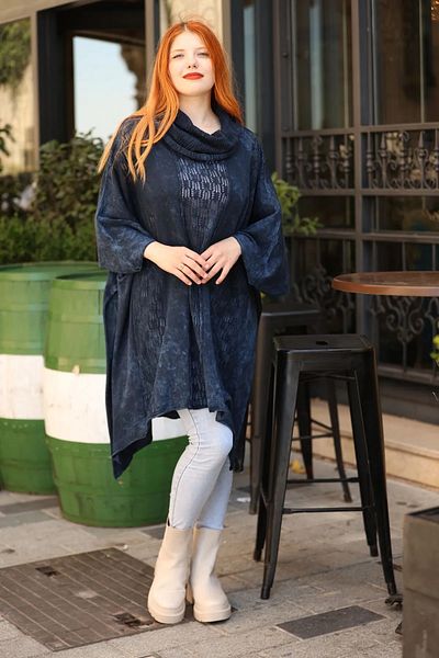 Sosyete Kaplumbağa Authentic Knitwear 100% Cotton Shawl Collar Ethnic Pattern Loose Oversize Blouse Tunic