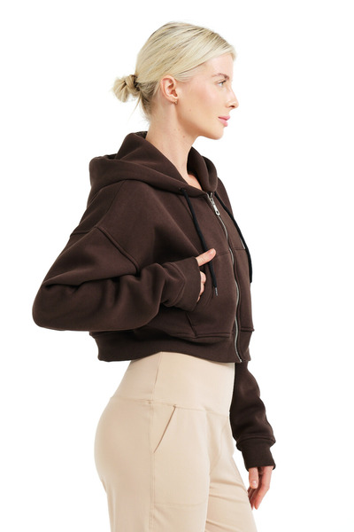 JUSTEVER Women's Bitter Coffee Sweatshirt - Crop Hooded, Zip-Up and Kangaroo Pocket Raster Hoodie - Lumen