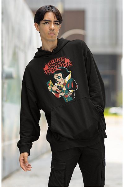 Fuddy Moda Hanorac cu glugă supradimensionat unisex cu imprimeu Bring Me The Horizon