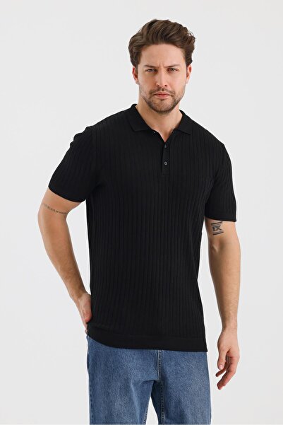 ALEXANDERGARDI Πλεκτό μπλουζάκι με κάθετο ριγέ γιακά πόλο (E24-EZE-27-28)