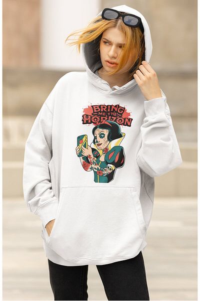 Fuddy Moda Hanorac cu glugă supradimensionat unisex cu imprimeu Bring Me The Horizon