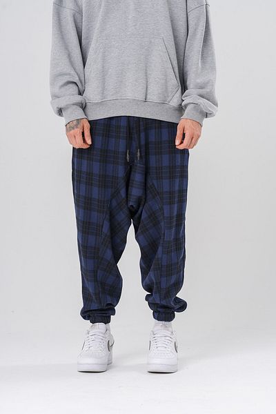 go gang own Djing Plaid Bohemian Shalwar with Elastic Waist and Leg