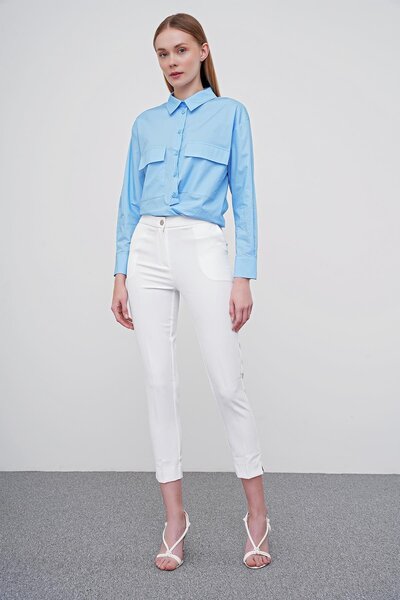 Zühre Skinny Leg Fabric Trousers Ecru P-0024