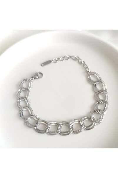 Güler Yüzlü Silver سوار سلسلة درب التبانة من الفولاذ الأبيض - 16+3 سم
