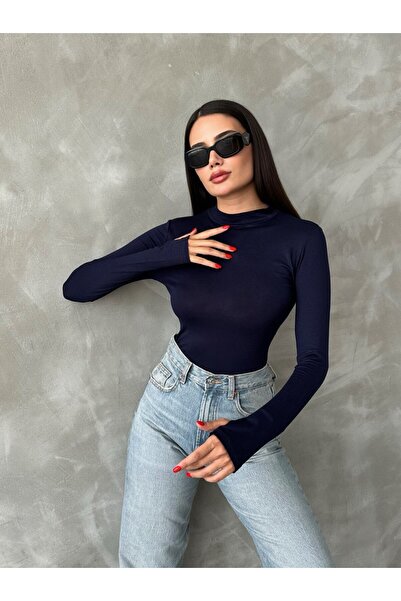 oshebu Синій – Жіночий боді з детальним оформленням пальців – з довгими рукавами | Еластична та м'яка тканина