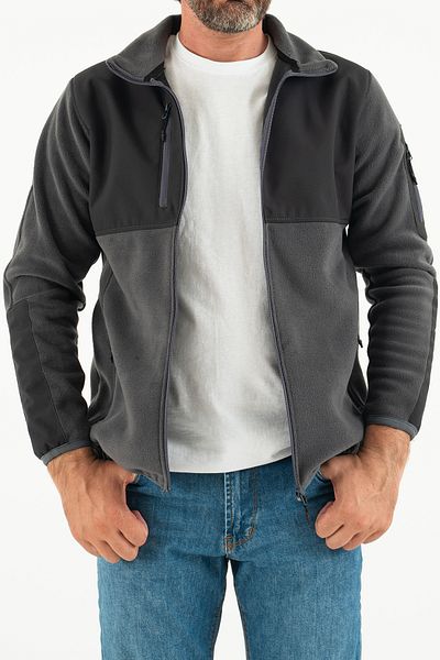 Souris Ανδρικό Smoked Slim Fit Anti-pilling Φούτερ Fleece με γαρνιρισμένο μαλακό κέλυφος με πλήρες φερμουάρ