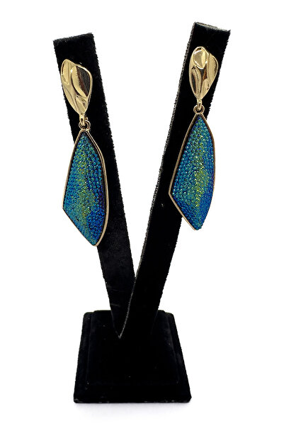 MoraMor Yeşil Düzensiz Geometrik Küpe, 18K Altın Kaplama