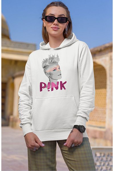 Fuddy Moda Φούτερ Unisex Oversize με κουκούλα - Ροζ κουκούλα με στάμπα μουσικού