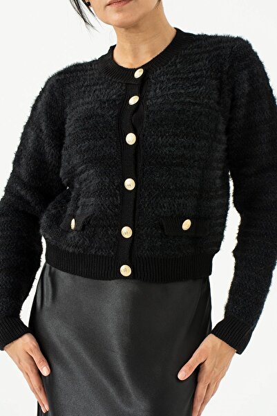 Seniorah Black Gold Buttoned Soft Cardigan