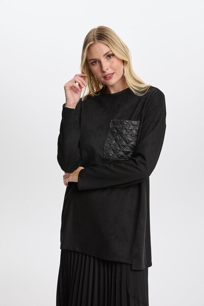 Zühre Black Quilted Tunic - Pocket Detailed T-1511