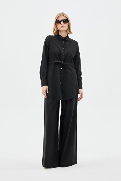 Zühre Μαύρο τουνίκ με κουμπιά μέσης T-1508