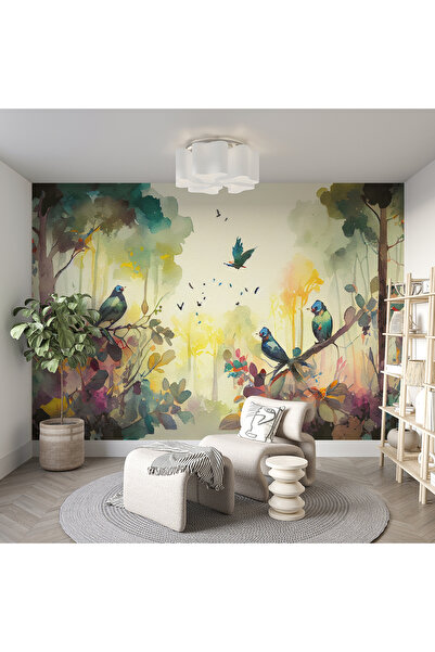 dreamwall Kuşlar ve Ağaçlar Desenli Silinebilir Kumaş Duvar Kağıdı  - En X Bo...