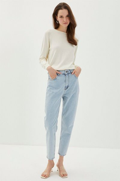 Zühre Pantaloni din denim albastru cu talie înaltă - P-0137