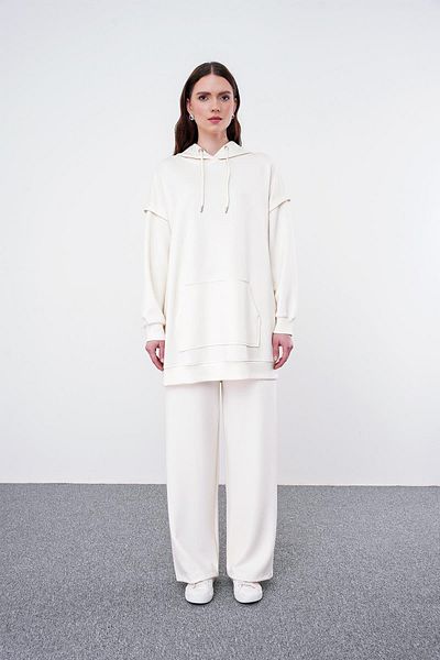 Zühre Ecru Hooded Comfort Sweatshirt - T-1472