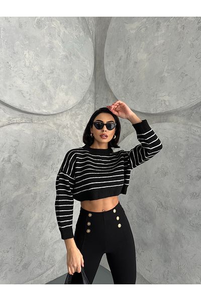 Basko fashion Pulover Crop cu dungi