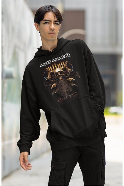 Fuddy Moda Hanorac unisex cu glugă Amon Amarth First Kill scris, hanorac supradimensionat cu imprimeu Rock Band