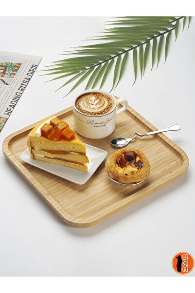 ERKUGO 4 Adet Bambu Kare Servis Tabağı, Sunum Seti (25x25 cm)
