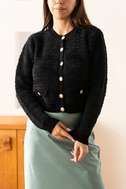 Seniorah Black Gold Buttoned Soft Cardigan