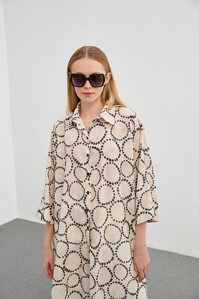 Zühre Patterned Casual Long Black Tunic T-1464
